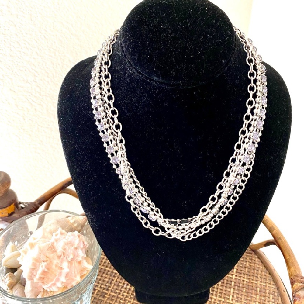 Nordstrom Silver Rhinestone Statement Necklace - image 1